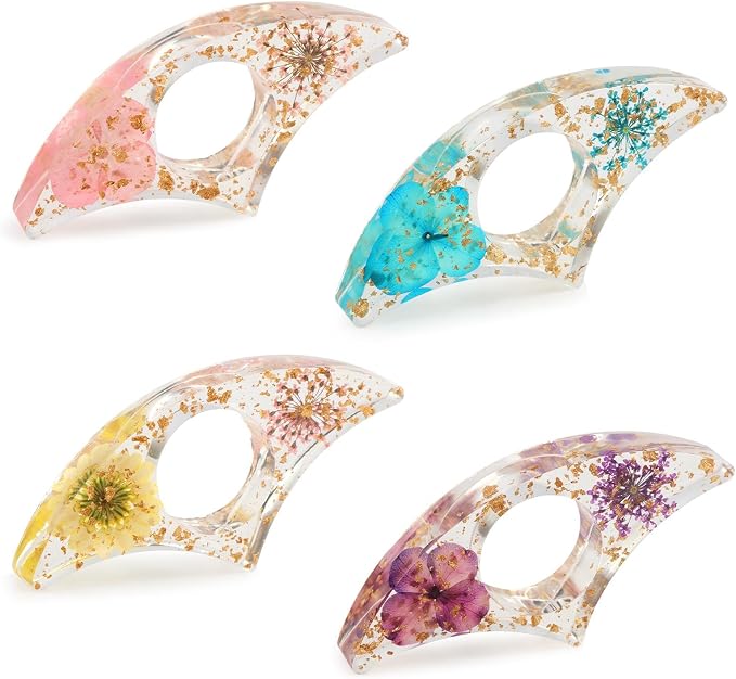 4 Pcs Thumb Book Page Holder Dried Flower Resin BookPage Holders for Reading, Finger Ring Opener Bookmark Thumb Page Opener Holder Book Accessories for Reading Lovers