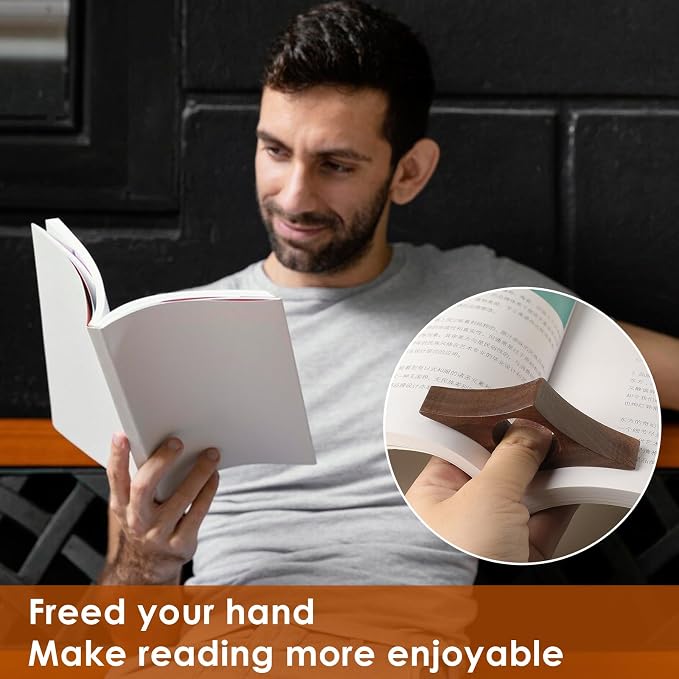 KINIVA Leather Weighted Bookmarks Book Weight Page Holder for Reading,Book Open Holder for Kids Adult,Gifts for Reader (01 Black+04 Wood)