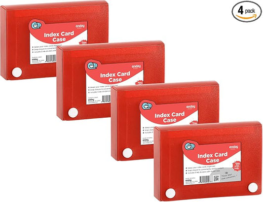 Enday Index Card Holder 3x5, Red Index Card Case with 5 Tab Dividers, Index Card Organizer, Flash Card Holder, Holds 100 Cards, 4 Pack