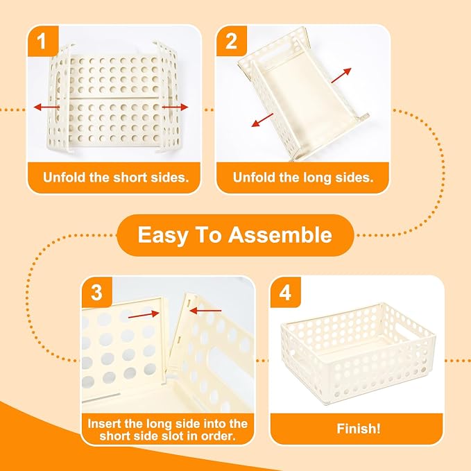 SAYEEC 2 Pack Mini Foldable Plastic Baskets for Organizing Collapsible Crate with Handle Stackable Storage Bin Small Storage Container Box Caddy Desk Drawer Organizer for Home Office Classroom (Beige)