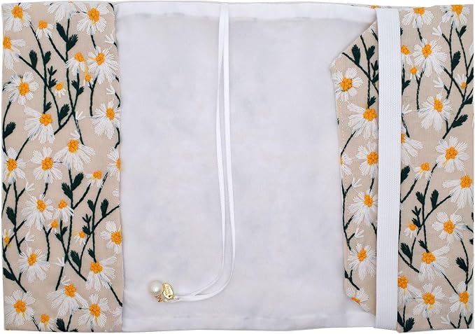 BLBMH 10x7 Book Cover | Handmade Non-Stretch Fabric Bible Cover with Bookmark | Washable Large Hardcover Paperback Protector | Privacy Reading Gift for Women - Daisy 2