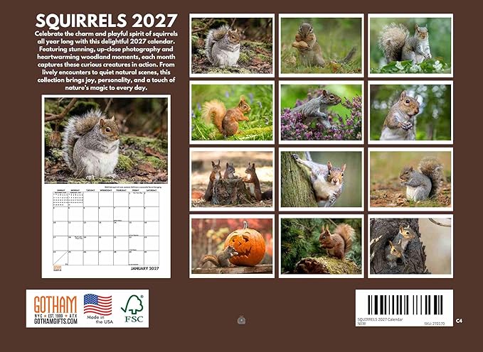 Squirrel Calendar 2027 Monthly Wall Calender 12 Month