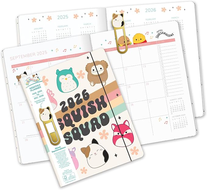 Orange Circle Studio 2026 Planner, Squishmallow, Just Right Monthly Planner, To-Do List Notebook, Appointment Book w/Storage Pocket & Elastic Closure, Composition Notebook
