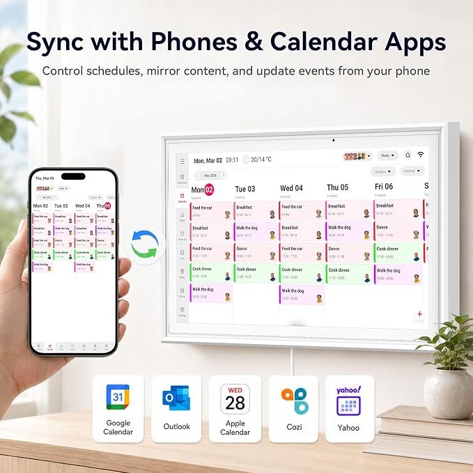 15.6" Digital Calendar, Planner Electronic Calendar & Chore Chart, Touchscreen Interactive Electronic Organizer for Monthly, Weekly & Daily Agenda, Chore Chart, Digital Photo Display, Wall & Desk Mountable
