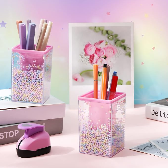 Zonon 2 Pieces Bubble Pen Holder for Desk Cute Makeup Brush Organizer & Pencil Holder with a Playful Sphere Design, Kawaii Desktop Accessories for Women, Office & School(Pink)