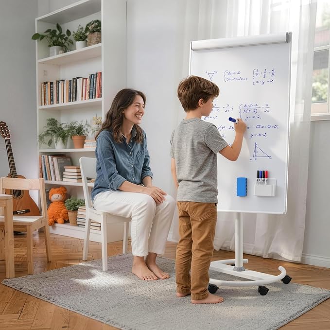 MAKELLO Rolling Whiteboard, Height Adjustable Dry Erase Board on Wheels, Mobile White Board for Office School Classroom Home Restaurant, Aluminum Frame, 40x26 in