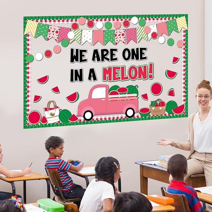 Justforjoyful Summer Watermelon Bulletin Board Set Watermelon Truck Classroom Decorations Back to School One in a Melon Bulletin Board Decor Summer Watermelon Cutouts for Shcool Nursery Decor