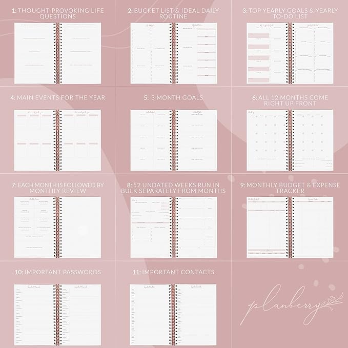 PLANBERRY Large Weekly Planner Premium – Undated Life & Budget Planner – Organizer & Productivity Journal, 8x10.4″ (Rose Gold)