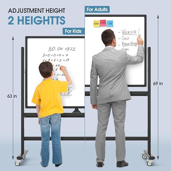 MaxGear 48x32 Mobile Whiteboard on Wheels, Heavy-Duty Aluminum Frame & Reinforced Packaging, Double Sided Magnetic Dry Erase Board with Stand, Height Adjustable Rolling Whiteboard for Office, Black