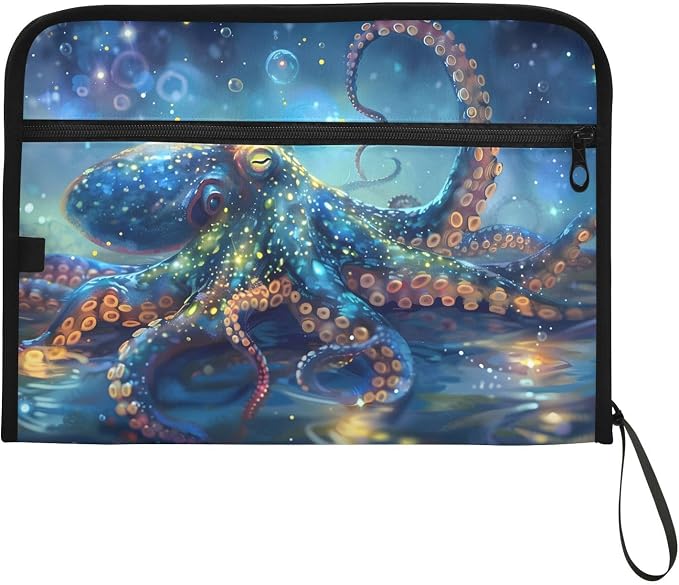Expanding File Folder Octopusfish Blue Accordion File Organizer 13 Pockets Document Organizer with Zipper Labels A4 Letter Office Storage