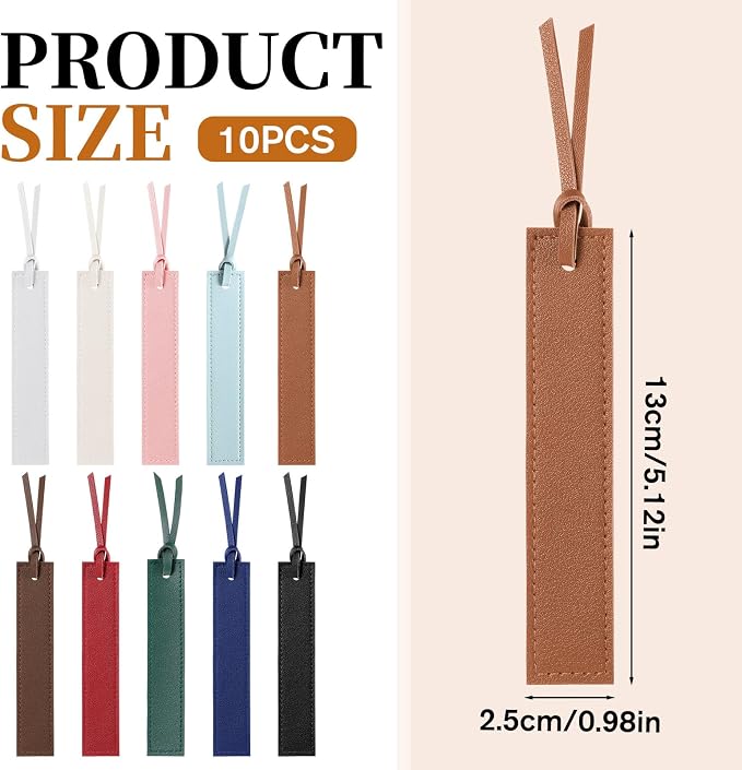 10 Pcs Classic Style Bookmarks with Leather Rope, Leathers Bookmarks with Tasse Page Markers Reading Gifts Classic Stitched Bookmark for Book Lovers, Readers, Book Marks for Men Women