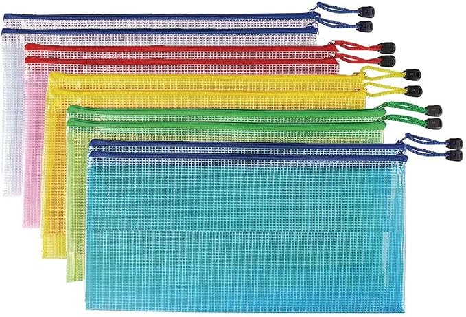 10 Pcs Mesh Zipper Pouch Document Bag, A6 Zip File Folders, Waterproof Plastic Documents Organizer Bags, for School Office Supplies Puzzles & Games Organizing Travel Storage(9.2 x 4.2 Inches 5 Colors)