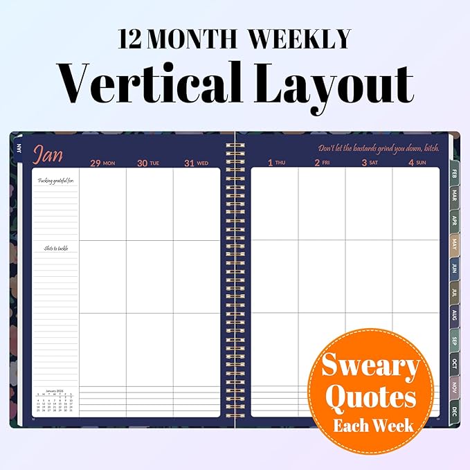 Fu-ck It 2026 Planner for Tired Women, 8.5" x 11", 12-month Funny Weekly Agenda With Sweary Affirmation and Badass Quotations White Elephant Gifts- from January 2026 - December 2026, Flower