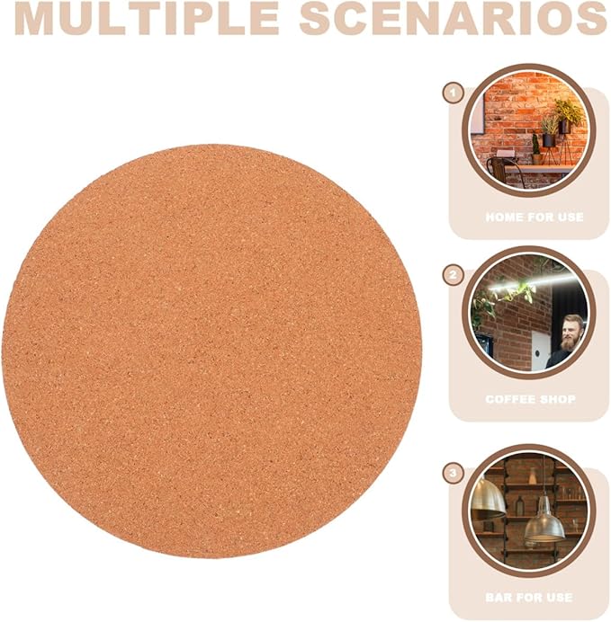 EXCEART Natural Cork Bulletin Board Set 12 Inch Round Self Adhesive Memo Surface for Office Wall Organization Photo Display and DIY Craft Projects