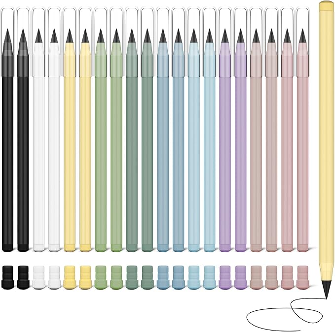 Ainiv Everlasting Pencil - 20 Pack Infinity Pencils with 20 Extra Erasers, Ideal for Home, Office, School Writing & Drawing