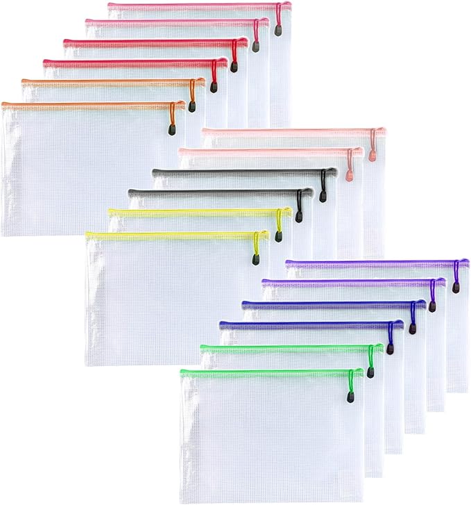 Niziting-18 Pcs,5"x 7",Plastic Mesh Zipper Pouch Document Folders Bag Zipper Zip File Folders for Office Supplies, Travel,Organizing Storage (5 x 7 Inches, Multicolor)