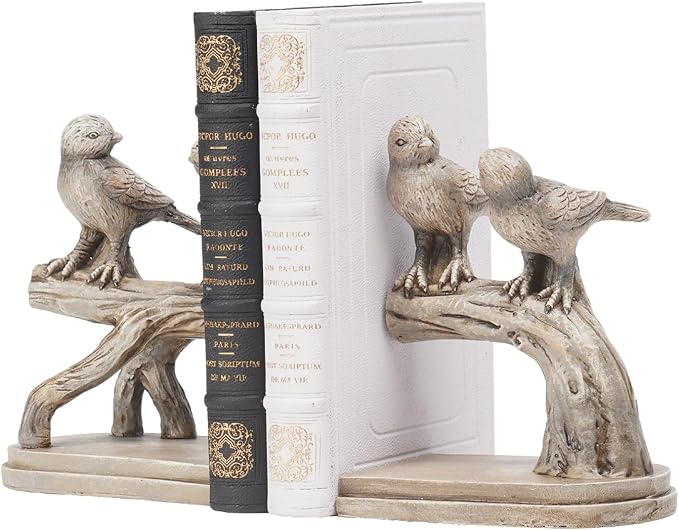 Decorative-Bookends Birds Book-Ends Heavy Duty - Unique Book Ends to Hold Books Heavy Duty Antique Book Stoppers for Shelf Office Desk Books Stand Organizer 2.3 LBS 4.75 * 4 * 6 in Newman House Studio