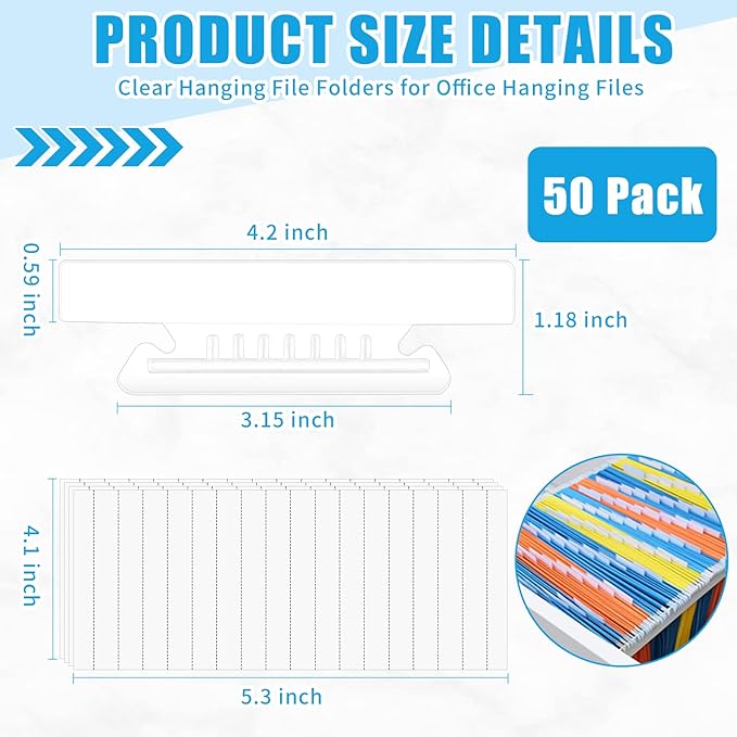 50 Pieces 4 Inch Clear Hanging Folder Tabs Hanging File Folder Tabs Clear Tabs for Hanging File Folders for 3 1/2 Inch Hanging File Folders with Tabs Office Hanging Files (50)