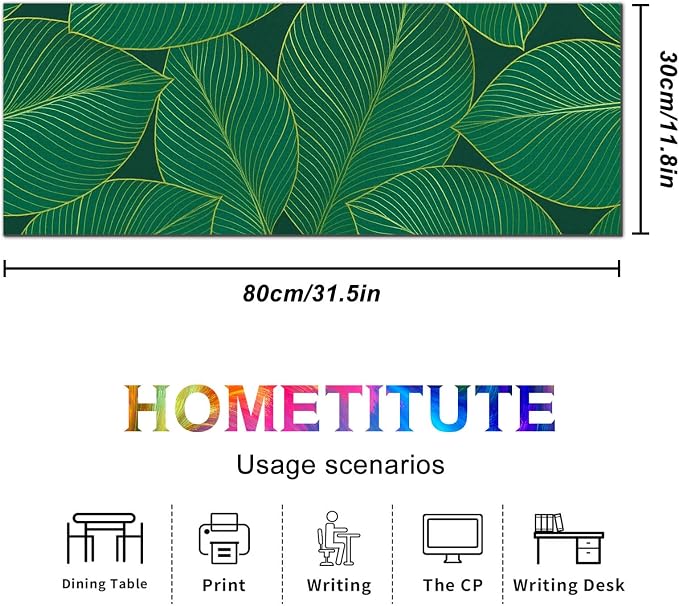 HOMETITUTE XL Mouse Pad 31.5 x 11.8 Inch Green Leaf Desk Mat Extended Large Keyboard Pad Non Slip Computer Mouse Pads Waterproof Desk Pad for Office Accessories Gaming Workstation Decor