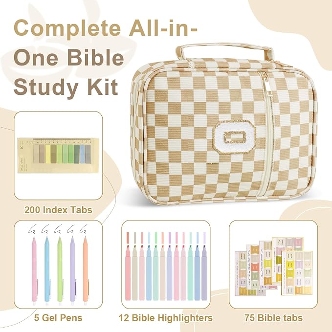 Personalized Initial Bible Cover Case for Women Girls Kid - Large Quilted Bible Case with Handle,Chenille Letter Bag Study Supplies,Christmas Gifts for Christians Birthday Graduation(Khaki-O)