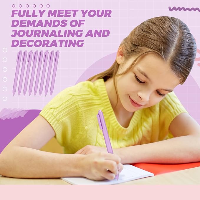 Cholemy 24 Pack Retractable Pens Bulk Pastel Gel Ink Pens 0.5mm Fine Point Tip Black Ink with Grip Smooth Writing for Journaling Note Taking School Supplies(Purple)