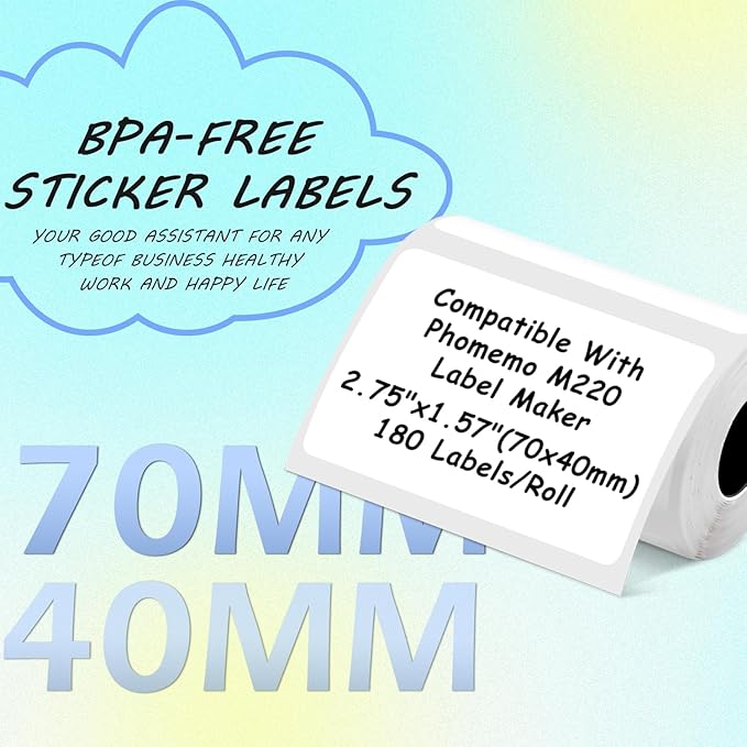 Thermal Labels Compatible with NIIMBOT B3S/K3 Label Printer,Compatible with Phomemo M220/M200/M221 Label Printer, 2.75"x1.57"(70x40mm), 180 Labels/Roll, Black on White