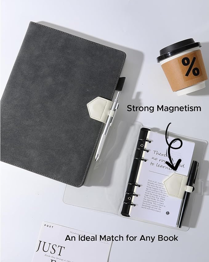 Magnetic Leather Bookmarks with Pen Holder Vegan Leather Book Marks Gifts for Reading Book Lovers Notebook Travelers (White-2PC)