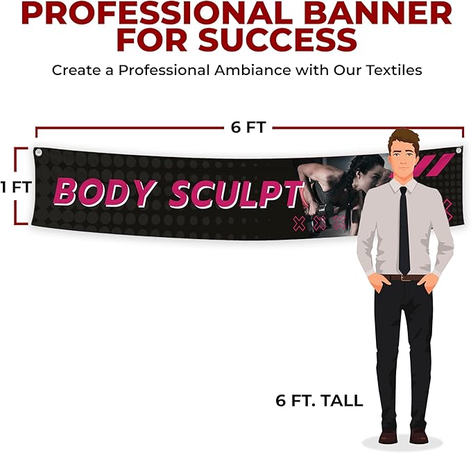 Body Scullpt Large Banners and Signs for Outdoor by Mavis Printing-Polyester Banner with 4 Holes for Easy Hang Indoor & Outdoor|4x1 Feet HD Print Sign to Promote Church| Made in USA