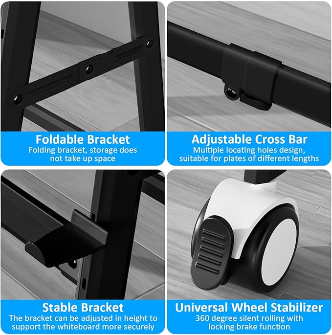 Magnetic Double-Sided Rolling Dry Erase Blackboard with Stand Height & Width Adjustable, A-Frame Foldable Stand Black Board on Wheels, 48 x 36 Mobile Standing Whiteboard(Black)