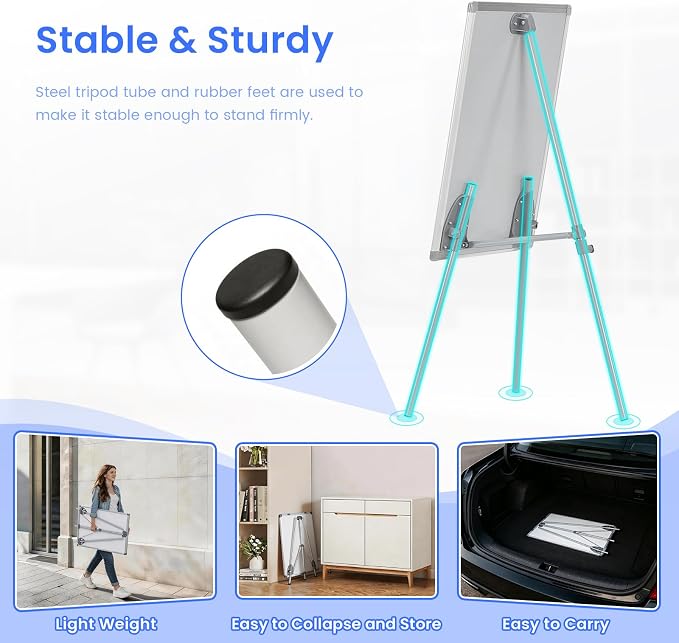 MAKELLO White Board with Stand, Portable Whiteboard Easel 24x18 in for Office Classroom Home School, Adjustable Height, Aluminum Frame