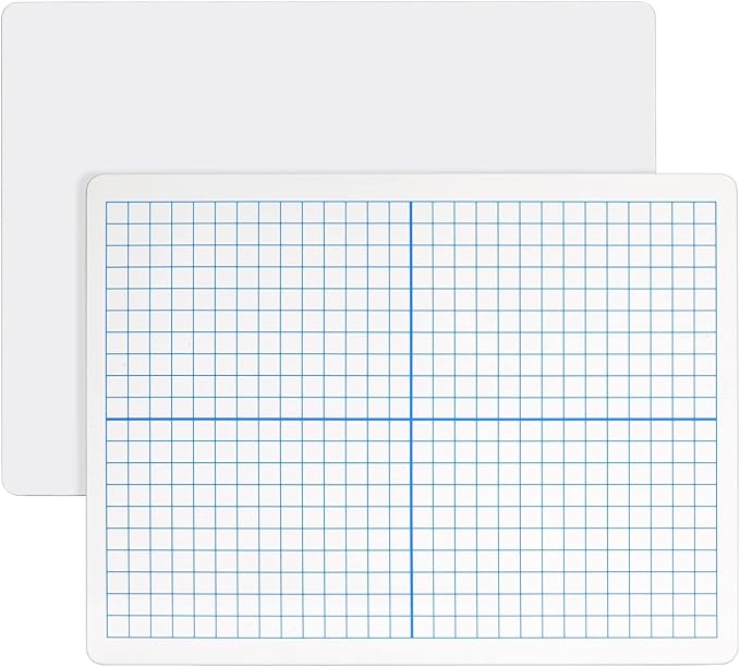 Bright Creations Dry Erase Boards with Grid & Blank Side - 24-Piece Double-Sided 9" x 12" - WhiteBoards with Erasers for Teacher and School Supplies