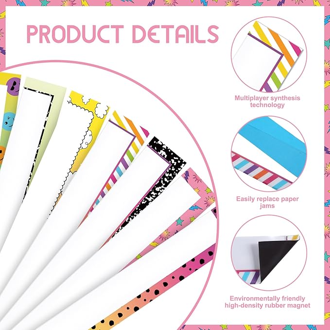 Feifeiya 8 Pcs Magnetic Pocket for Whiteboard 14x2'' Magnetic Pocket Chart Magnetic Sentence Strip Holder for Classroom Chalkboard Bulletin Board Teacher Student Back to School Gift(Bright)