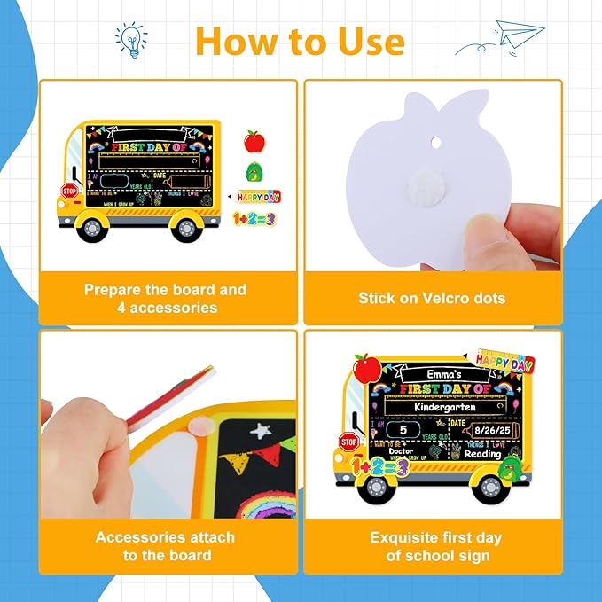 D4DREAM First Day of School Board - 14''x10.5'' Double-Sided Bus 1st First and Last Day of Preschool Pre-K Chalkboard Sign Reusable Back to School Sign Photo Prop Gift for Kids Son Daughter