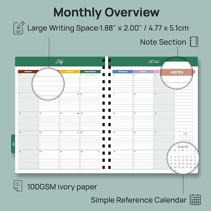 POPRUN Teacher Lesson Planner 2026-2027, (Letter Size - 8.5'' x 11'') Academic Planner July 2026 - June 2027 with Gradebook & Color Monthly Tabs, Thick Paper, 2-Sided Pocket, Leather Cover, Lilac