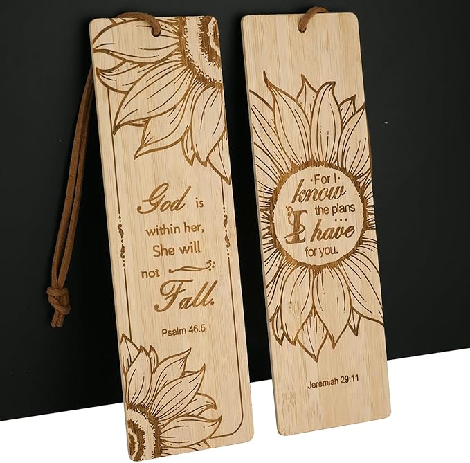 2 Pcs Bible Bookmarks for Women, Sunflower Bamboo Religious Christian Bookmarks Gifts for Women Book Marks for Reading (Sunflower)