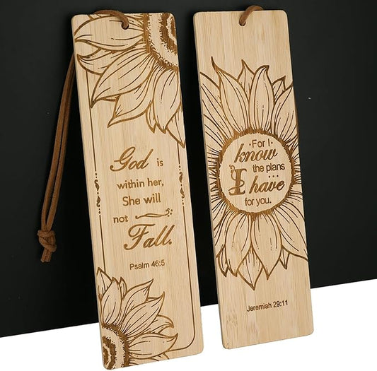 2 Pcs Bible Bookmarks for Women, Sunflower Bamboo Religious Christian Bookmarks Gifts for Women Book Marks for Reading (Sunflower)