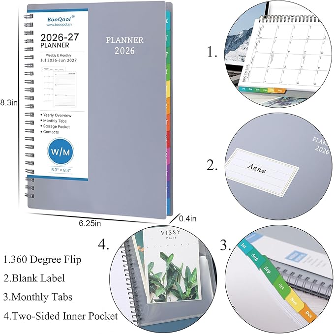 Planner 2026-2027 - JUL 2026 - JUN 2027, 2026-2027 Calendar Planner, Weekly and Monthly Planner, 6.25" × 8.3", Tabs, Inner Pocket, Strong Twin-Wire Binding, Improving Your Time Management Skill