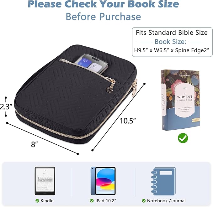 APLUFINE Bible Cover for Women - Soft Bible Case - Carrying Book Case for Bible Accessories - Bible Holder Case for Women - Girls Bible Bag - Bible Carrier - Bible Sleeve - Church Bag
