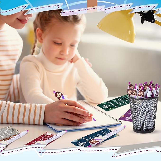 CroBlissful 48 Pcs Easter Pens Jesus Pens Bulk Christian Gift for Kid Jesus Loves You Sunday School Prize Religious Easter Gift Bible Verse Ballpoint Pen with Bookmarks for Catholic(Classic Style)