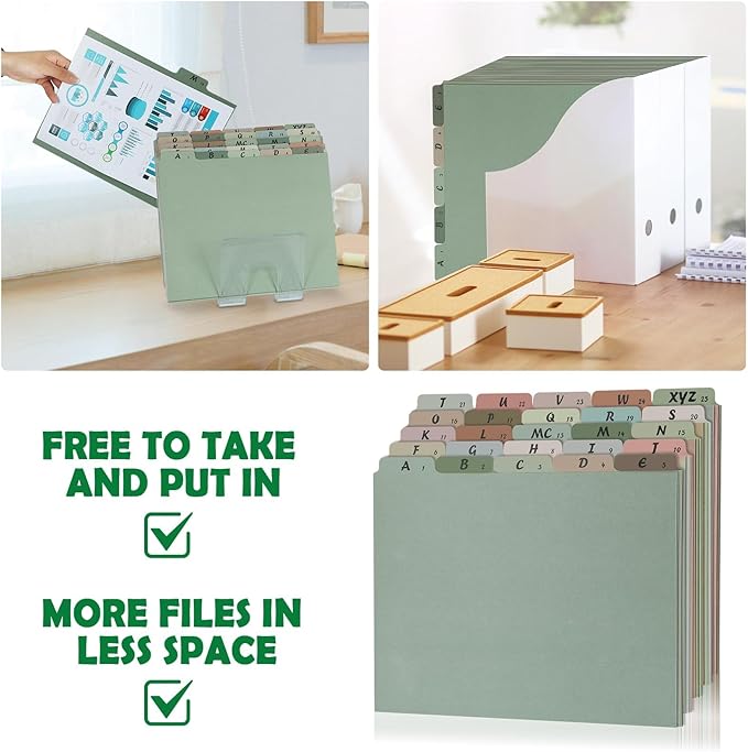 1 Set 25 Alphabet File Dividers A-Z Top Tab File Guides Letter Size 1/5 Cut Tab Manila Alphabetical File Organizer File Cabinet Dividers for Work Office Home School and Desk Organizer(Morandi)