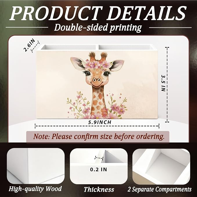Giraffe Flower Pen Pencil Holder for Desk Giraffe Gifts for Women, Cute Gifts for Women Teen Girls，Cottagecore Wooden Box Sign Decorations for Girls Room Bedroom Home Office Desk Tabletop
