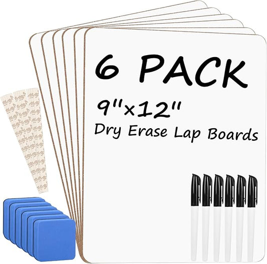 Small White Board Dry Erase Boards for Students, 6 Pack 9" x 12" Double Sided Mini Whiteboards with 6 Markers and 6 Erasers, Personal Lapboards for Kids, Teacher, Office, Classroom School Supplies