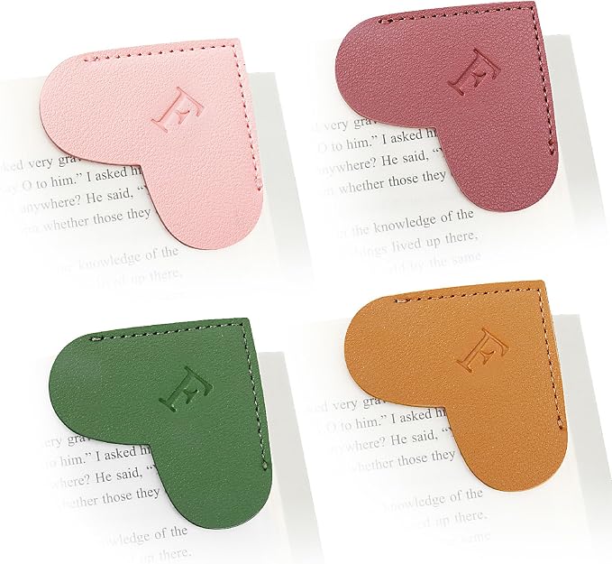 Personalized Initial Leather Heart Bookmark,Cute Corner Page Marker,Reading Accessories for Teachers Students Kids Book Lovers Women Gift,for School Office Home Supplies (F(4 Pcs))