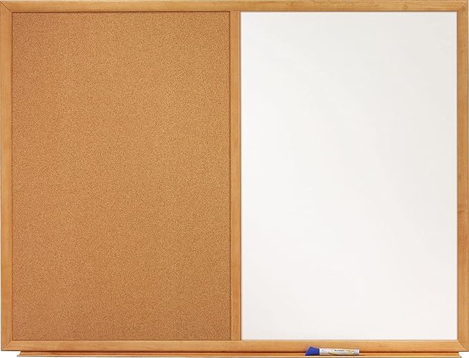Quartet Combination Whiteboard & Corkboard, 4' x 3' Combo White Board & Cork Board, Oak Finish Frame (S554)