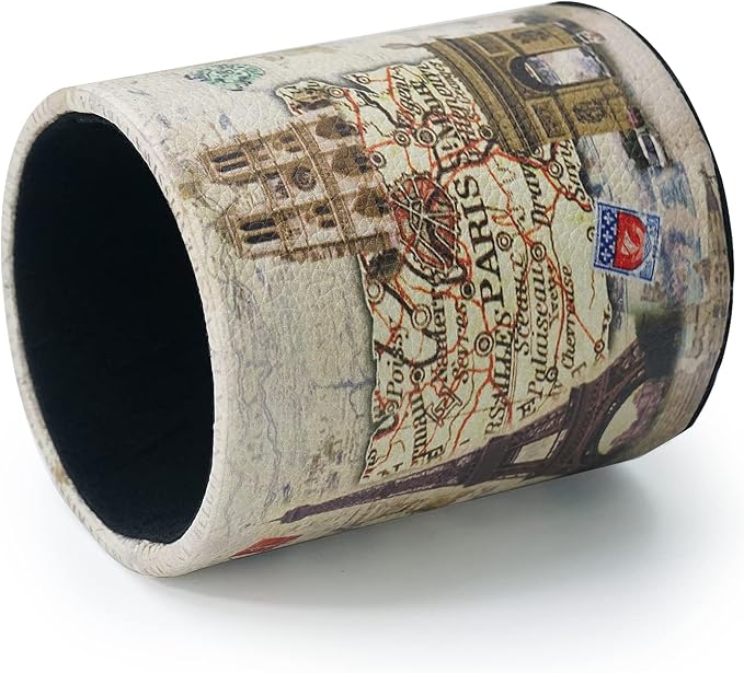 DreamsEden Vintage Pen Pencil Holder Cup Retro Desk Organizer for Home Office Living Room (Beige Paris Eiffel Tower Round)