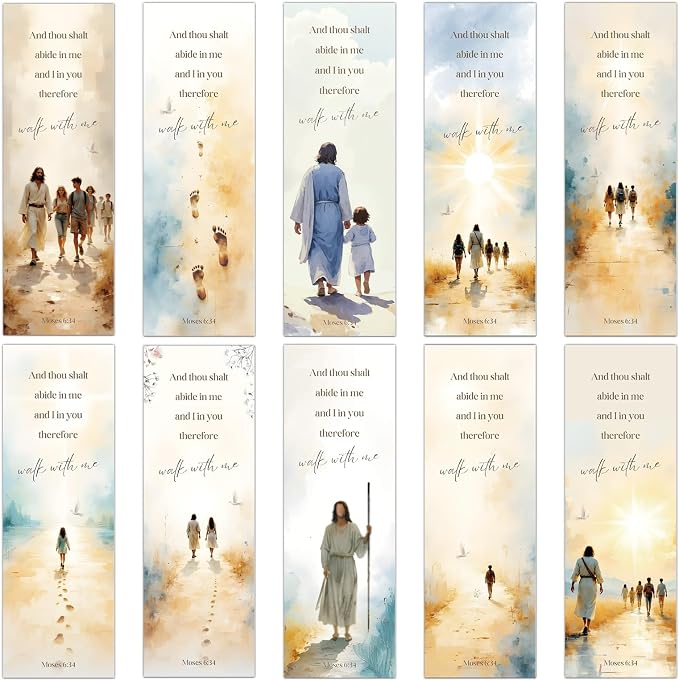 Wxiben Christian Jesus Bookmarks Gifts - 100 Pcs Bible Verse Paper Bookmarks Wallk with Me Scripture Book Markers Page Clip Faith Gift for Women Men Book Lovers Bible Study Church Reading Supplies