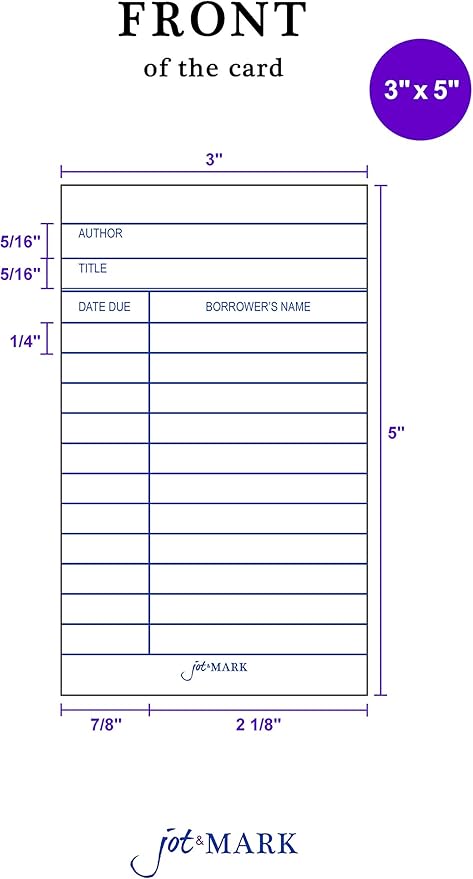 Jot & Mark Library Kit with 100 Book Card Pockets and Catalog Checkout Cards | Perfect for creating School Classroom, Church, Social Group and Personal Libraries