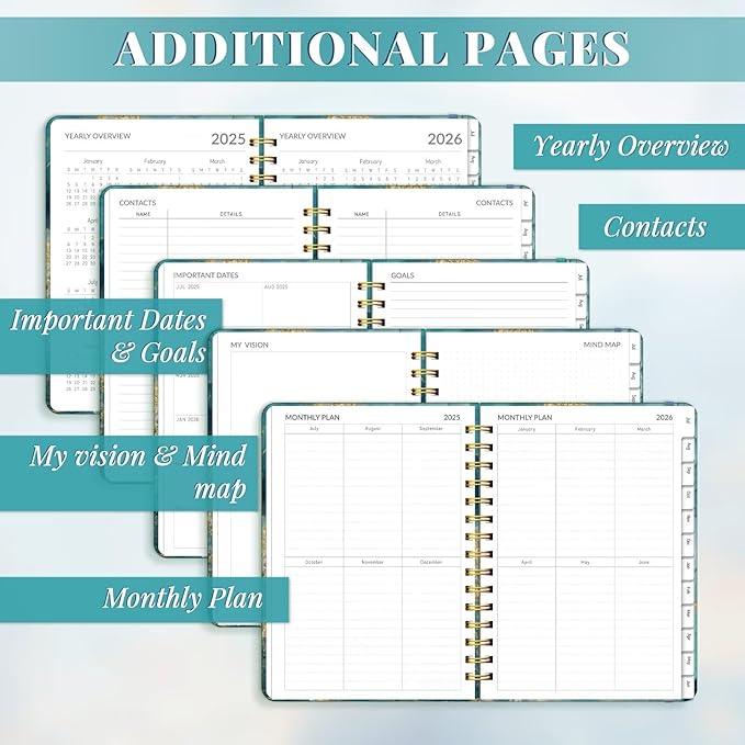Lonely Oak Academic Planner 2025-2026, Daily Weekly and Monthly Calendar Planner 6.18" x 8.5" with Tabs, Spiral School Year A5 Agenda from JUL.2025 to JUN.2026 for Student and Teacher (Crey Marble)