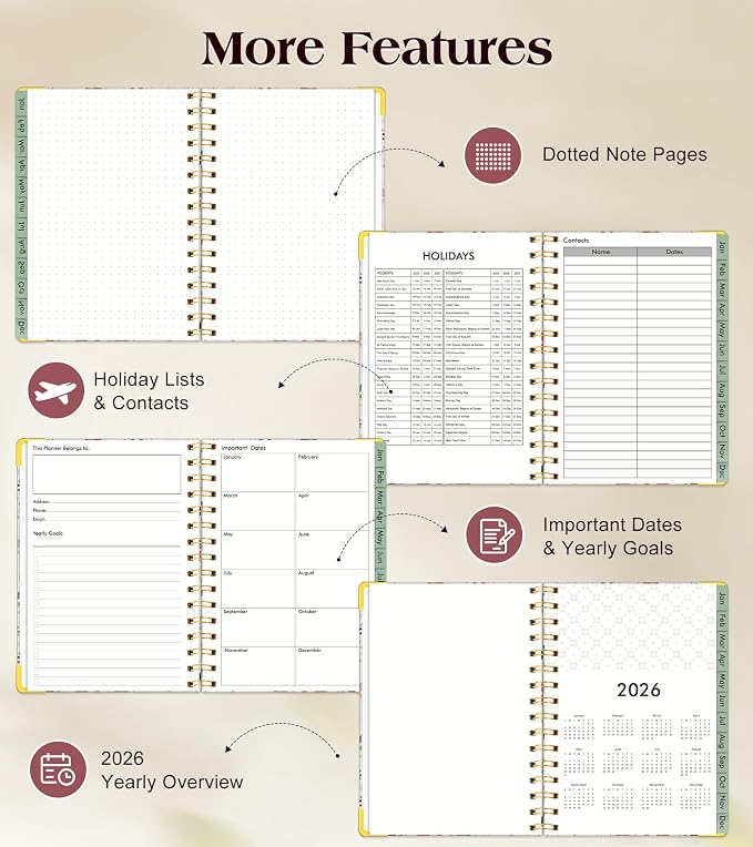2026 Planner, Hardcover Weekly and Monthly Planner for Women, January 2026 - December 2026, Spiral Yearly Agenda Organizer Book 2026 with Tabs, Daily Calendar Planners for School Work Home, A5 (5.75" x 8.38"), Wildflower Garden