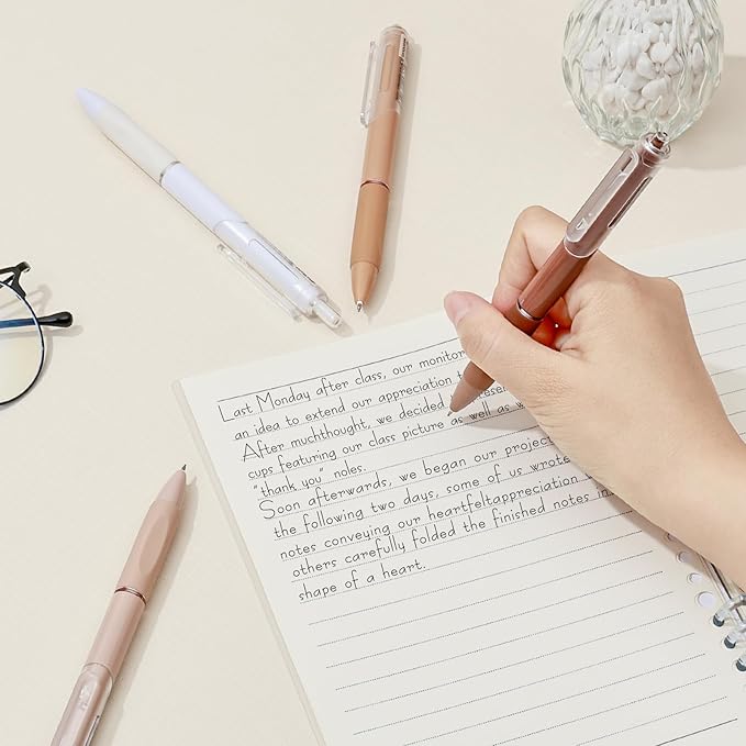 Temiary 5 Pcs Retractable Gel Pens, 0.5 mm Black Ink Fine Point Quick Dry Gel Ink Pen, Aesthetic Smooth Writing for School Office Journaling Note Taking and Sketching (Coffee)